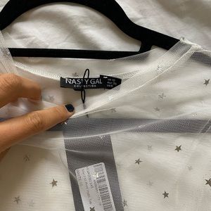 Nasty Gal white mesh sequin shirt. New with tags. Super cute for over bandeau